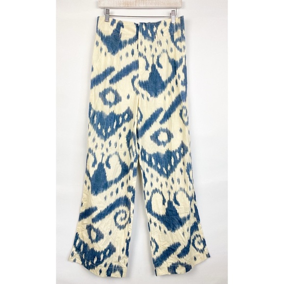 Zara Limited Edition Printed Ramie High Rise Aztec Wide Leg Trouser Pant Blue M - Picture 3 of 10